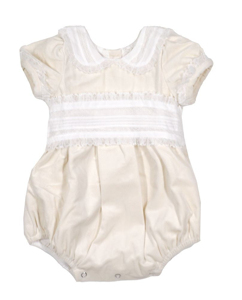 LuLu BeBe Baby Girls Velvet Bubble with Lace Trim - Ivory