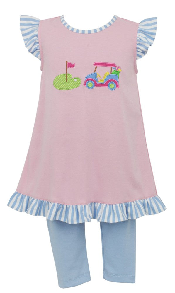 Claire & Charlie Girls Pink Stripe Golf Tunic with Blue Leggings by Claire & Charlie
