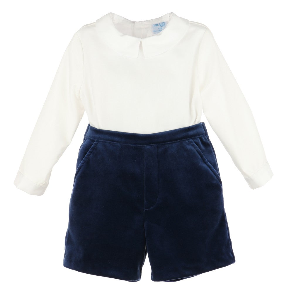 Luli & Me Boys Dressy Shorts & Shirt Set - Velvet - Navy Blue