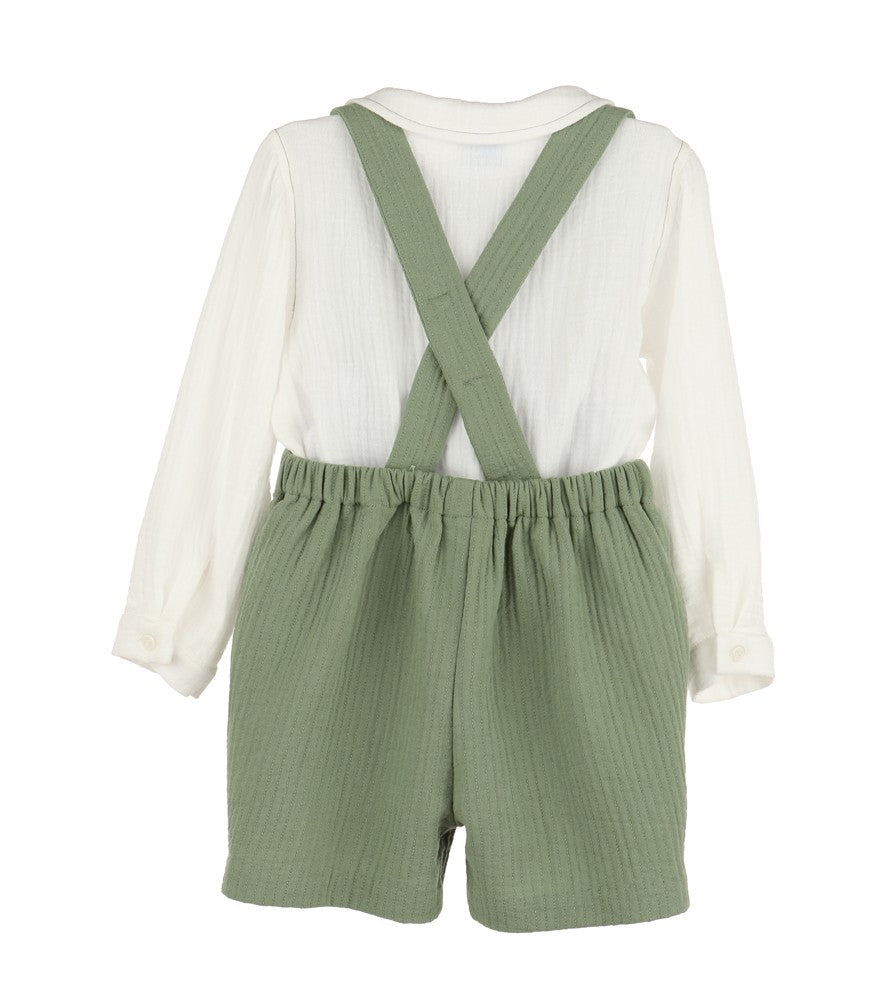 Luli & Me Boys Forest Green Suspender Shorts Set by Luli & Me