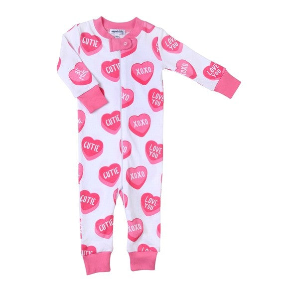 Magnolia Baby Girls XOXO Pink Valentine Hearts Zipped Pajamas