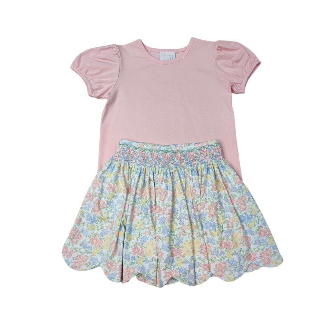 Whimsy Bay Kids Girls Pink Garden Party Smocked Skirt Set
