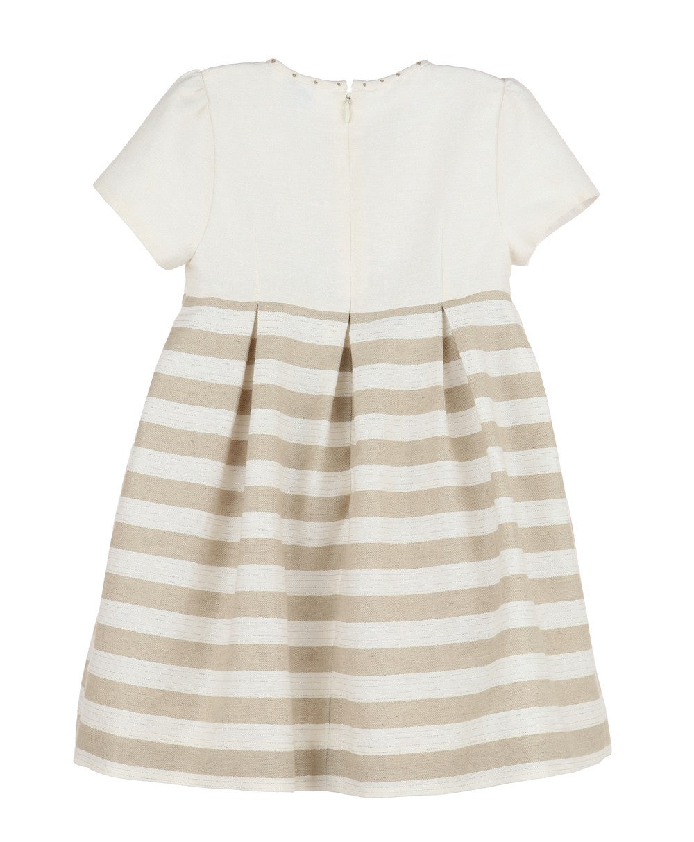 Luli & Me Girls Honeycomb Smocked Dress - Tan Stripes