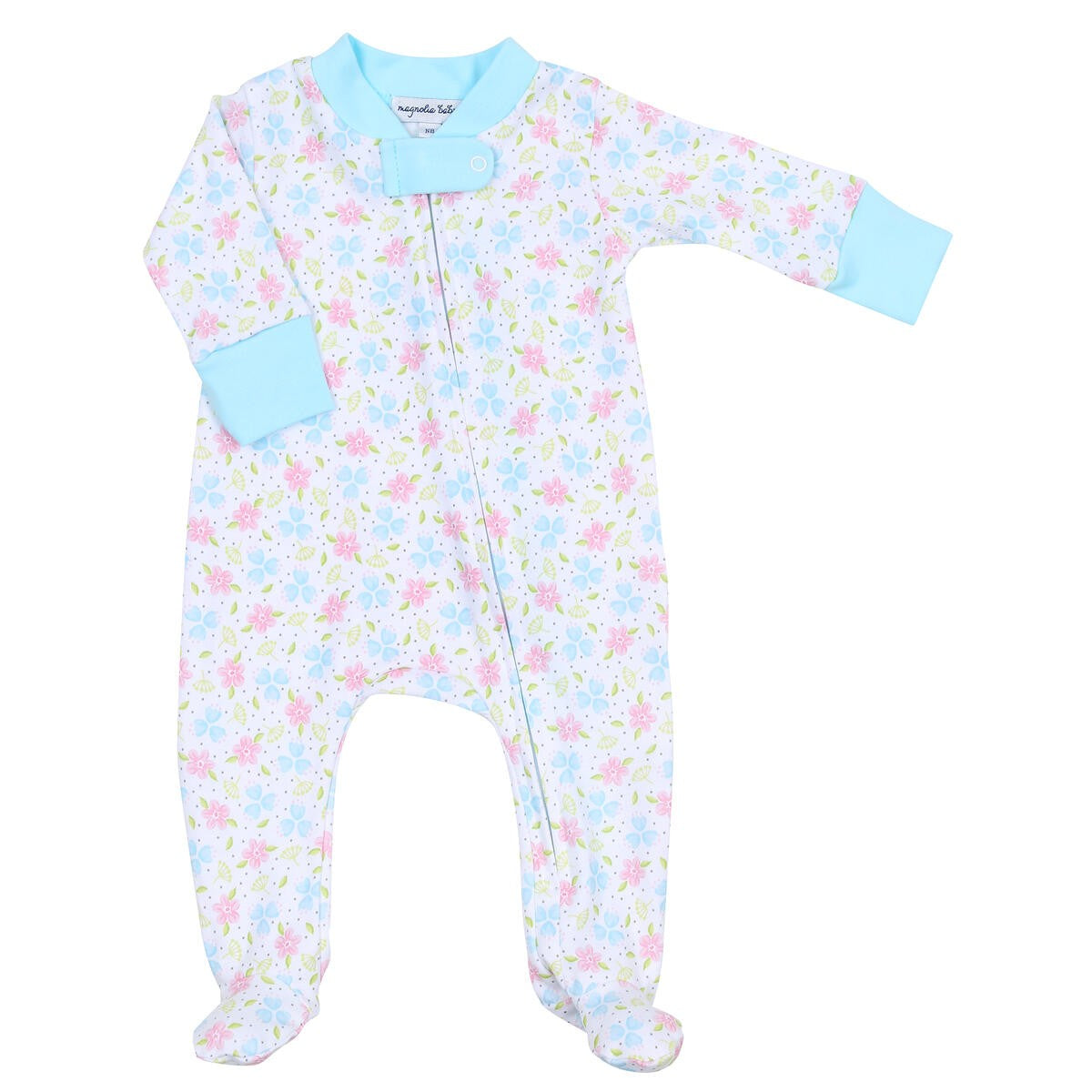 Magnolia Baby Girls Blue Floral Natalie's Classics Zipper Footie by Magnolia Baby