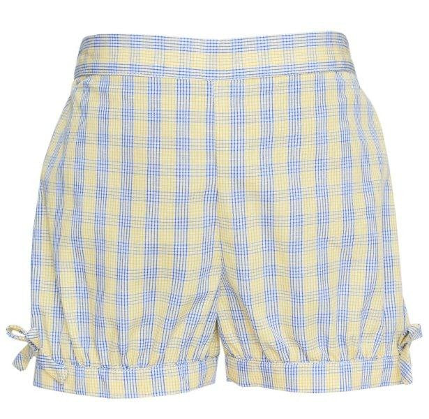 Anavini Girls Blue / Yellow Plaid Shorts with Smocked Golf Top