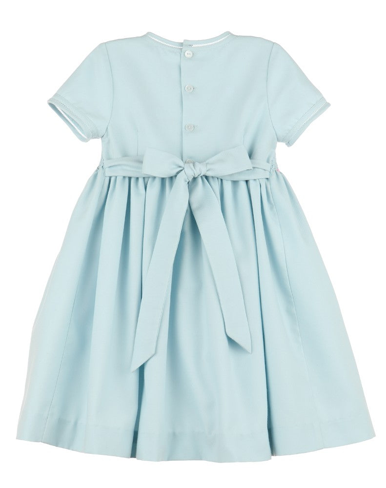 Luli & Me Girls Blue Smocked Dress - Sash Ties in Back
