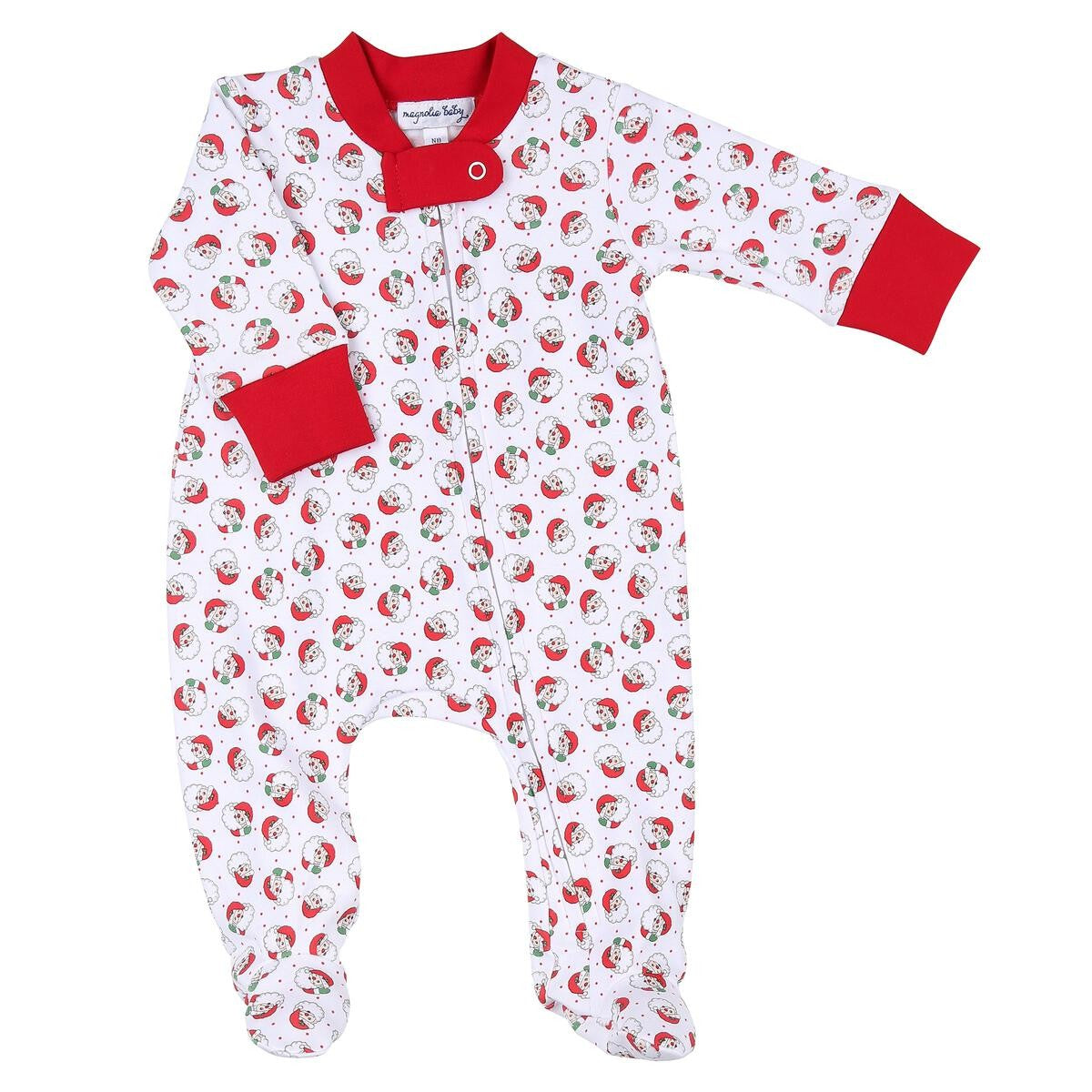 Magnolia Baby Red Winking Santa Printed Zipper Footie