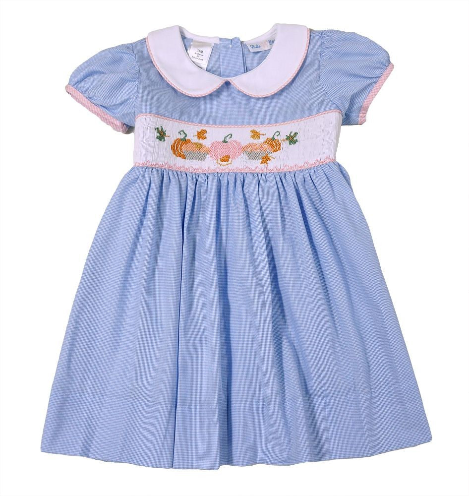 LuLu BeBe Girls Blue Gingham Dress with Collar - Smocked Pumpkins - 3T LuLu BeBe Girls Blue Gingham Dress with Collar - Smocked Pumpkins - 3T