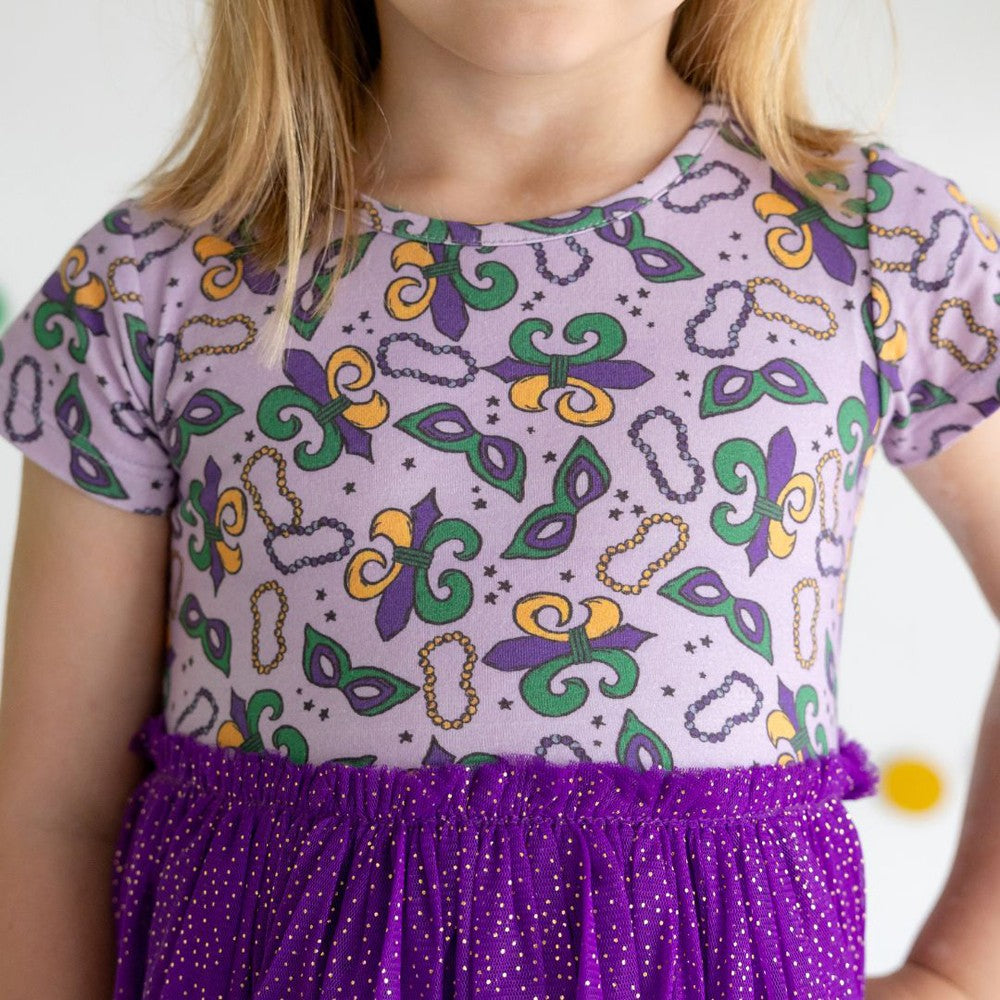 Sweet Wink Girls Purple Tulle Mardi Gras Print Tutu Dress