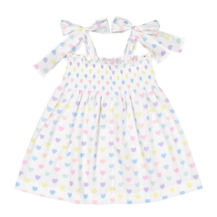 Sal & Pimenta Girls Dress - Pastel Funny Hearts - Smocked with Ties
