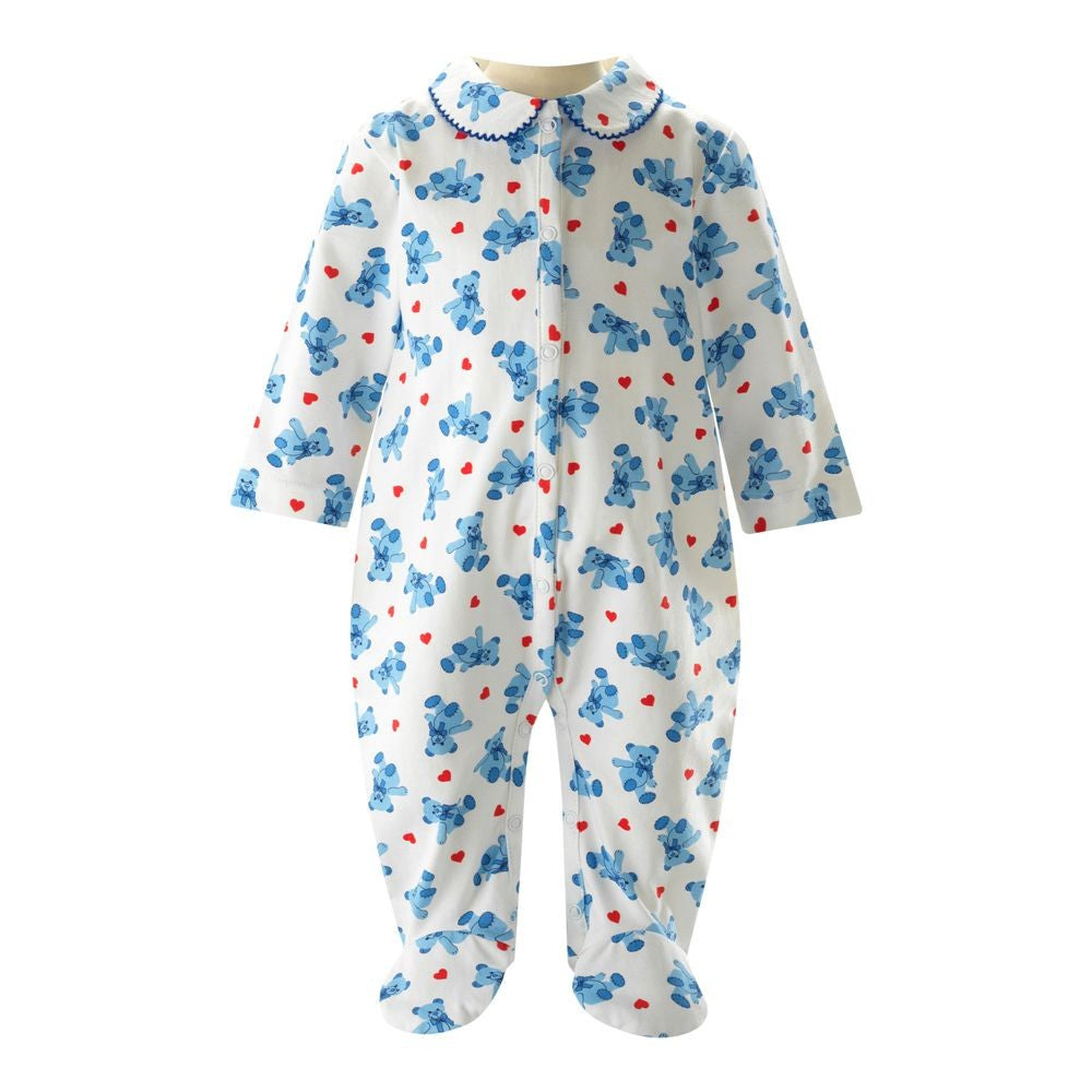 Rachel Riley London Infant Boys Blue Bear Valentines Hearts Babygro Footie