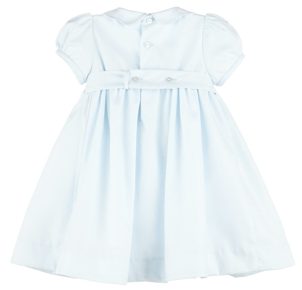 Luli & Me Girls Bouquet Smocked Dress - Scallop Collar - Blue by Luli & Me
