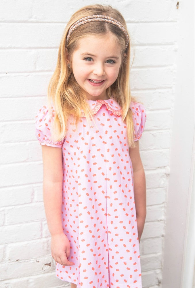James & Lottie Girls Penny Pleat Dress - Pink with Orange Pumpkins by James & Lottie