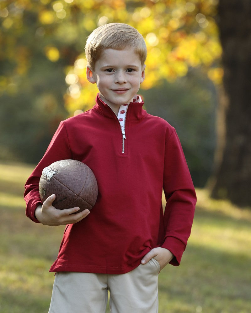 Yellow Lamb Boys Game Day Quarter Zip Sweater - Crimson Burgundy