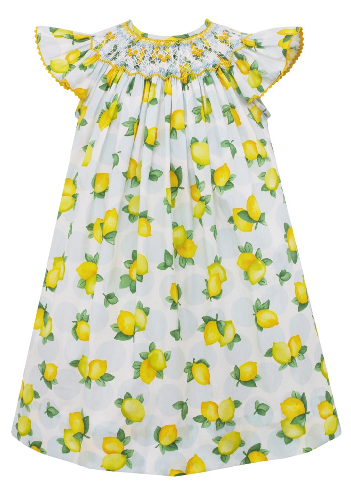 Claire & Charlie Baby / Toddler Girls Yellow Lemon Print Smocked Bishop Dress by Claire & Charlie