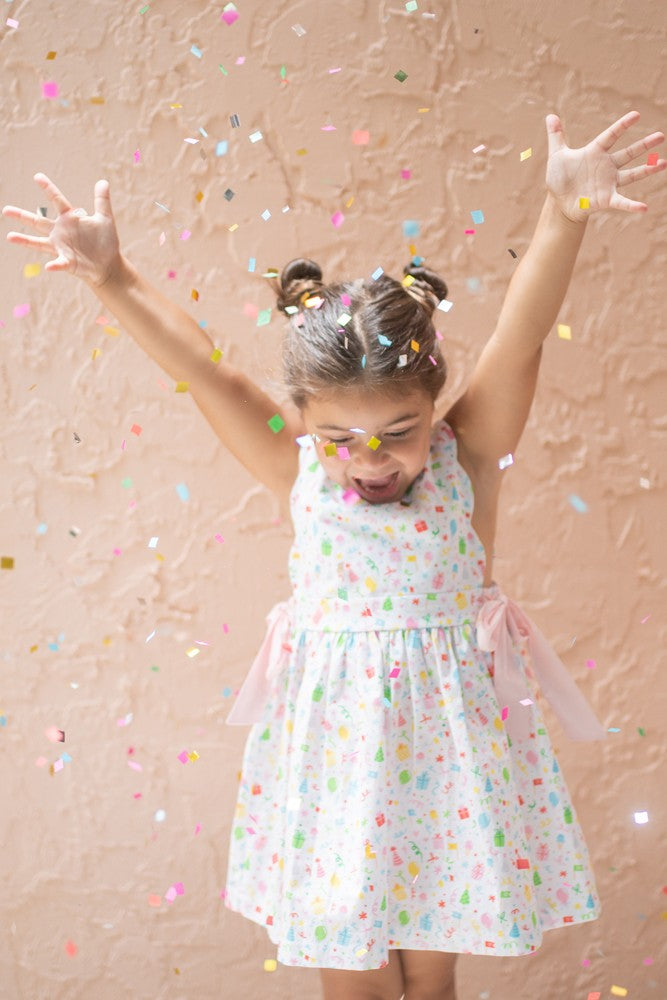 James & Lottie Girls Savannah Dress with Pink Side Bows - Birthday Celebration by James & Lottie