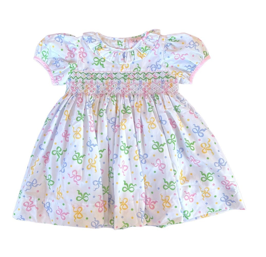 Shop Teeta Girls Pastel Party Bows Print Smocked Dress - Puffy Sleeves