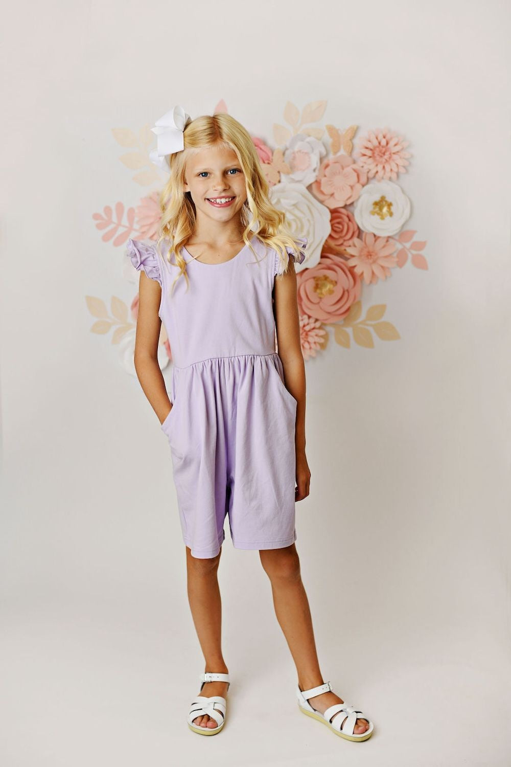 Swoon Baby Girls Pocket Jumper Romper - Lavender