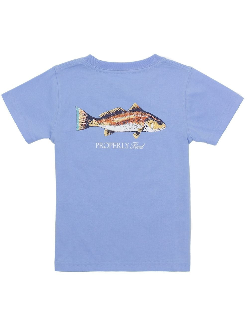Properly Tied T-Shirt - Logo Pocket on Front - Graphic on Back - Redfish on Light Blue by Properly Tied
