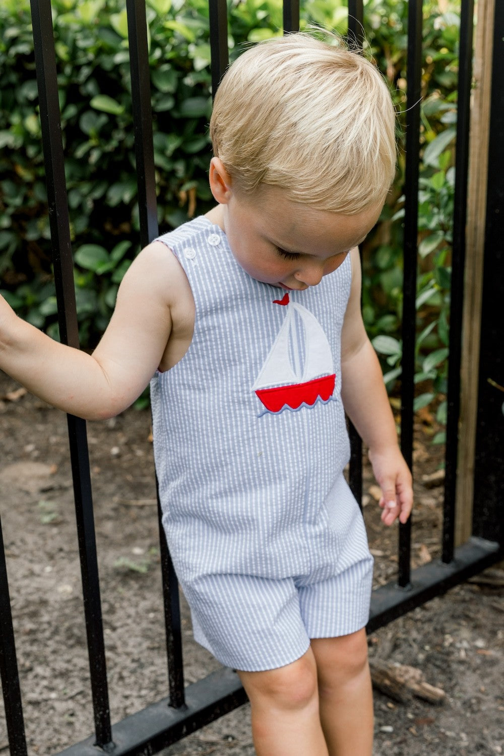 Bailey Boys Reversible Jon Jon - Blue Sailboat - Reverses to Red with Flag Truck