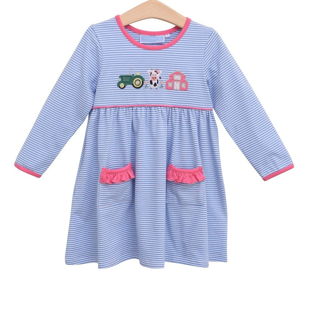 Trotter Street Kids Girls Pocket Dress - Blue Farm