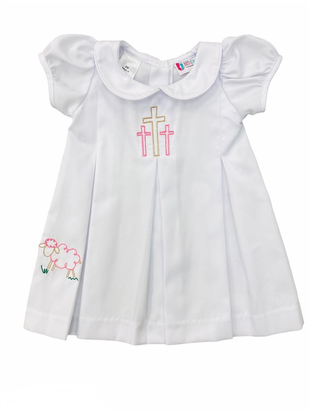The Best Dressed Child Baby Girls White Dress - Embroidered Easter Lamb and Crosses