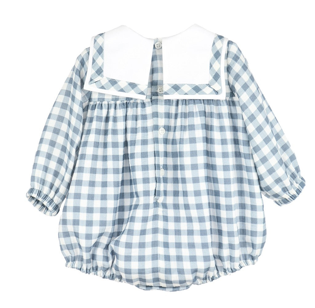 Sophie & Lucas Baby Boys Cuddle Cotton Check Bubble - Square Collar - Blue