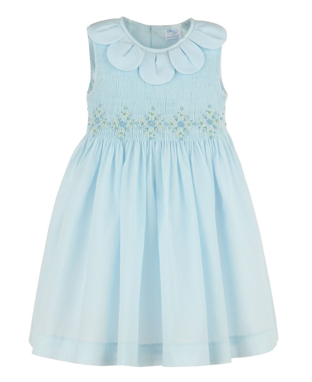 Luli & Me Girls Classical Diamond Smocked Petal Collar Sleeveless Dress - Blue