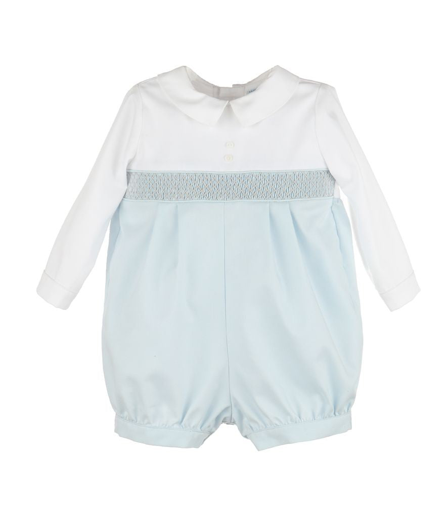 Luli & Me Baby Boys Timeless Bliss Smocked Bubble - White & Blue