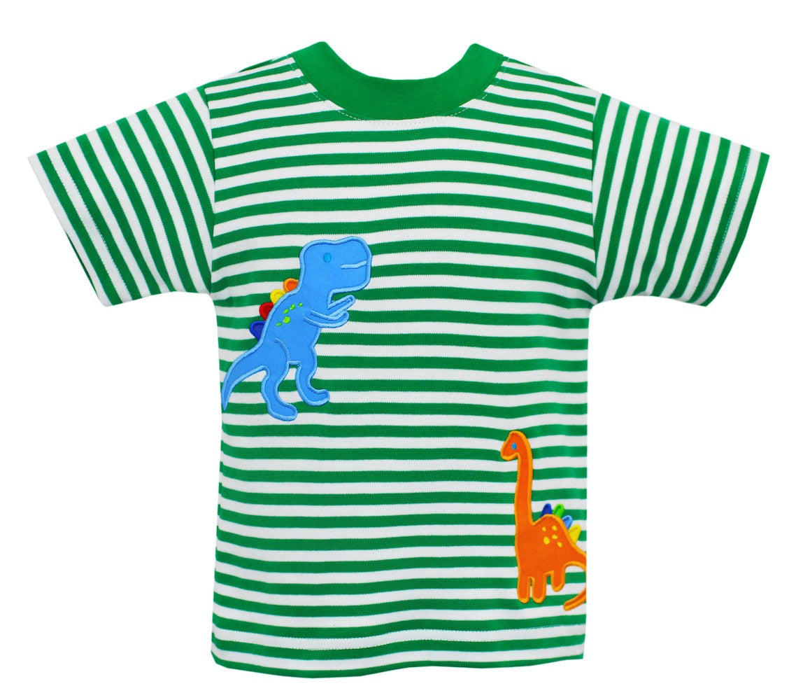 Claire & Charlie Boys Green Stripe Knit Shirt - Dinosaurs