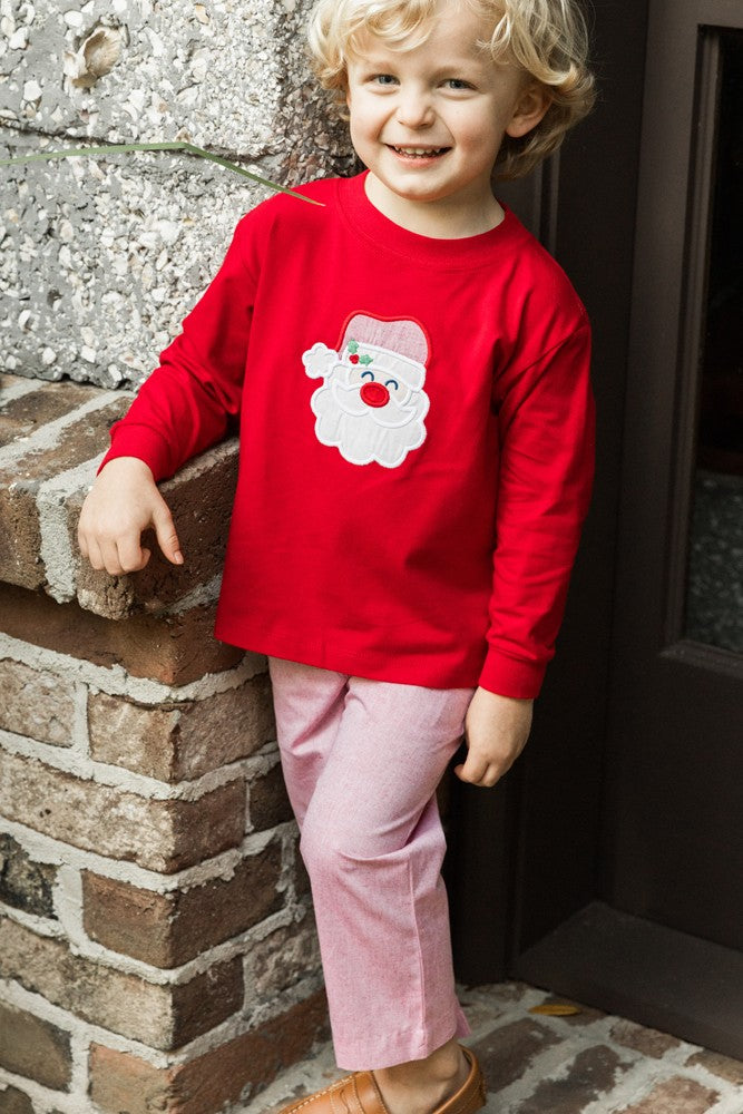 Bailey Boys Red Pants Set - Red Applique Santa Face Shirt