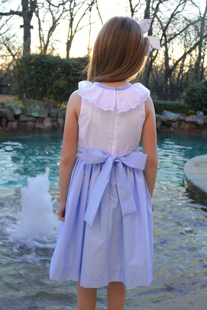 Susanne Lively Girls Blue / White Dress with Lace Collar