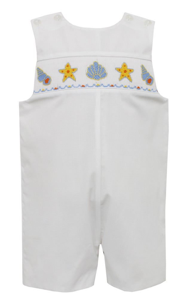 Petit Bebe Baby / Toddler Boys White Poplin Smocked Seashells Jon Jon