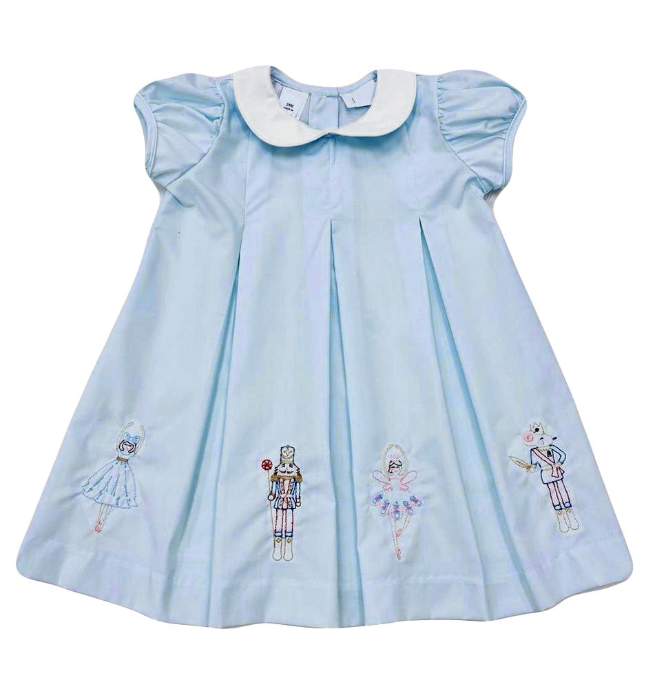 Best Dressed Child by Lulu Bebe Girls Dana Pleat Dress - Embroidered Nutcracker Ballet - Blue by Best Dressed Child