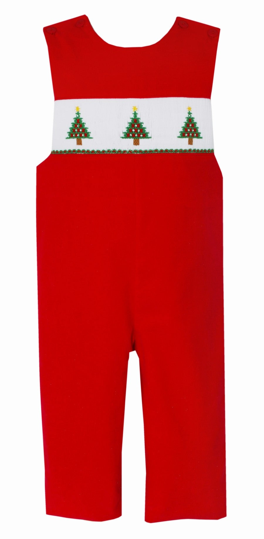 Anavini Velani Baby / Toddler Boys Red Corduroy Smocked Christmas Trees Longall by Anavini