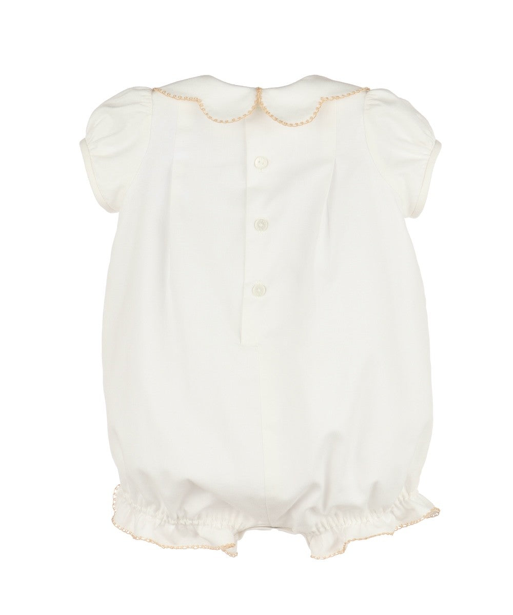 Luli & Me Baby Girls Bubble - Ivory with Tan Embroidery Flowers