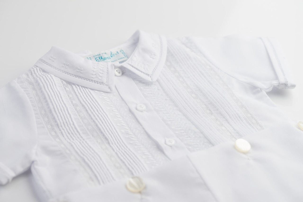 Feltman Brothers Boys White Lace & Pintucks Button On Suit by Feltman Brothers