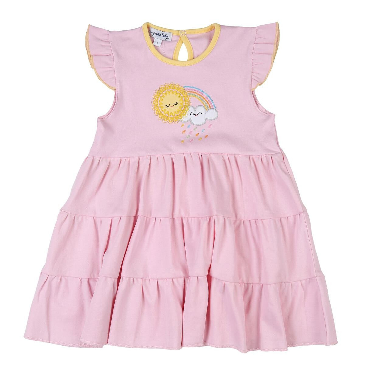 Magnolia Baby Girls Pink Happy Day! Rainbow Tiered Dress