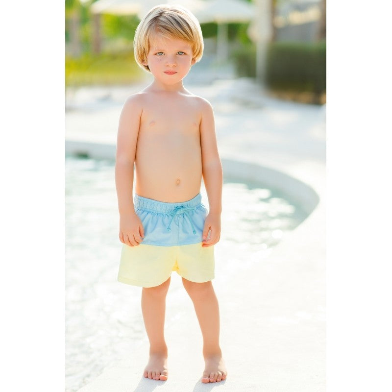 Sal & Pimenta Boys Swim Trunks - Light Blue & Yellow Colorblock