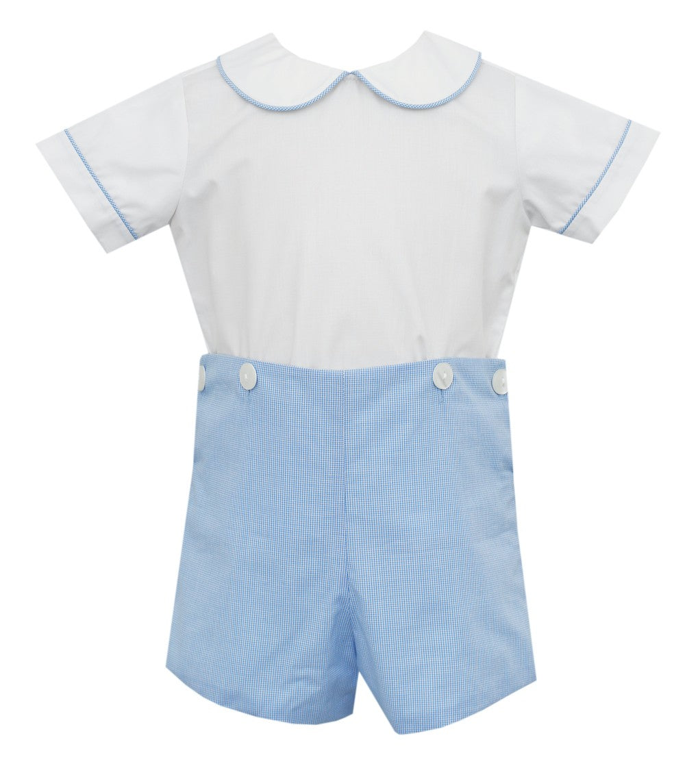 Petit Bebe Baby Toddler Boys Button On Short Set Blue Check