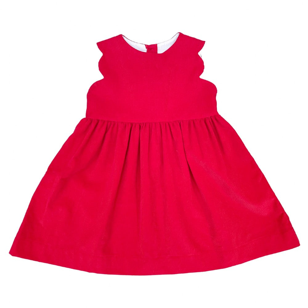 James & Lottie Girls Savannah Scallop Jumper Dress - Red