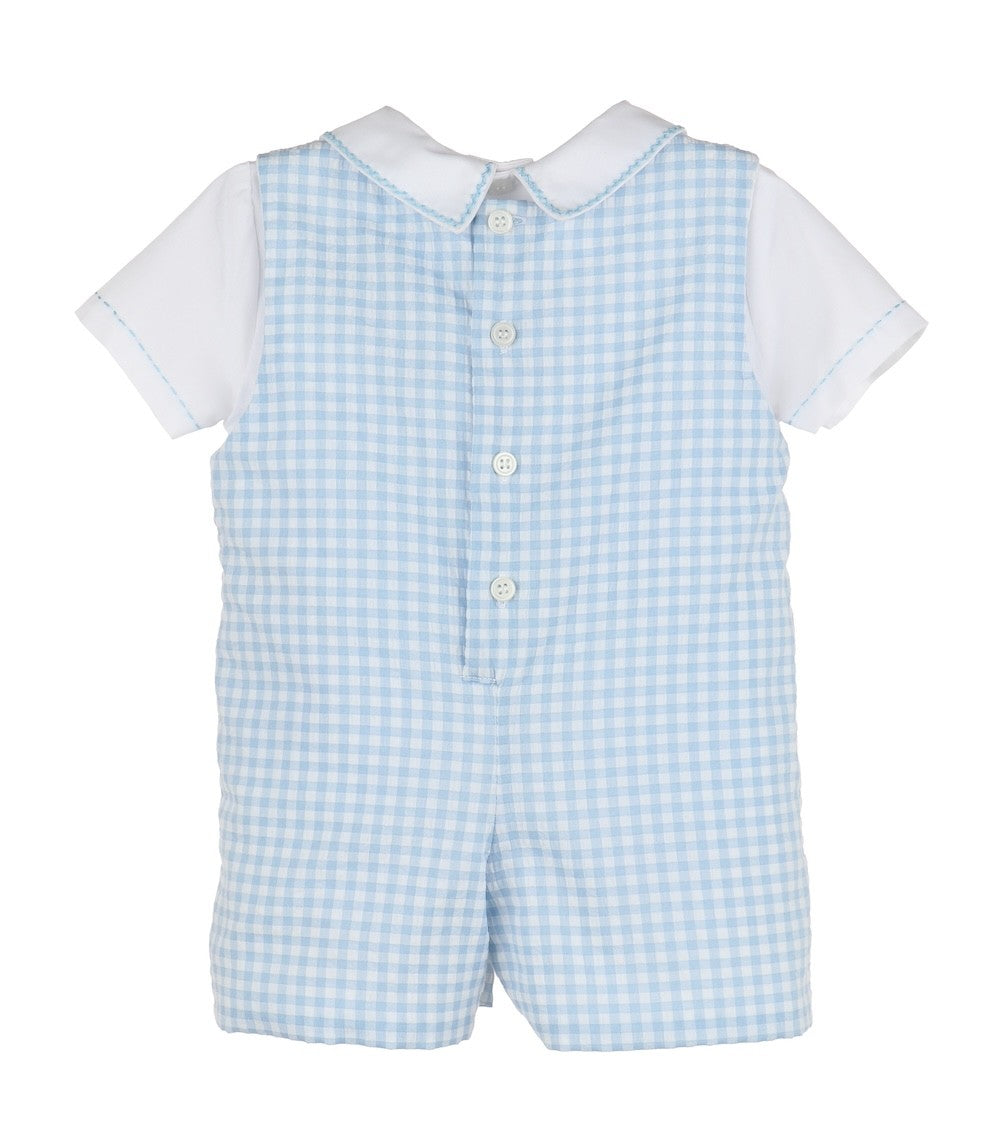 Luli & Me Baby Boys Blue Gingham Shortall with Shirt
