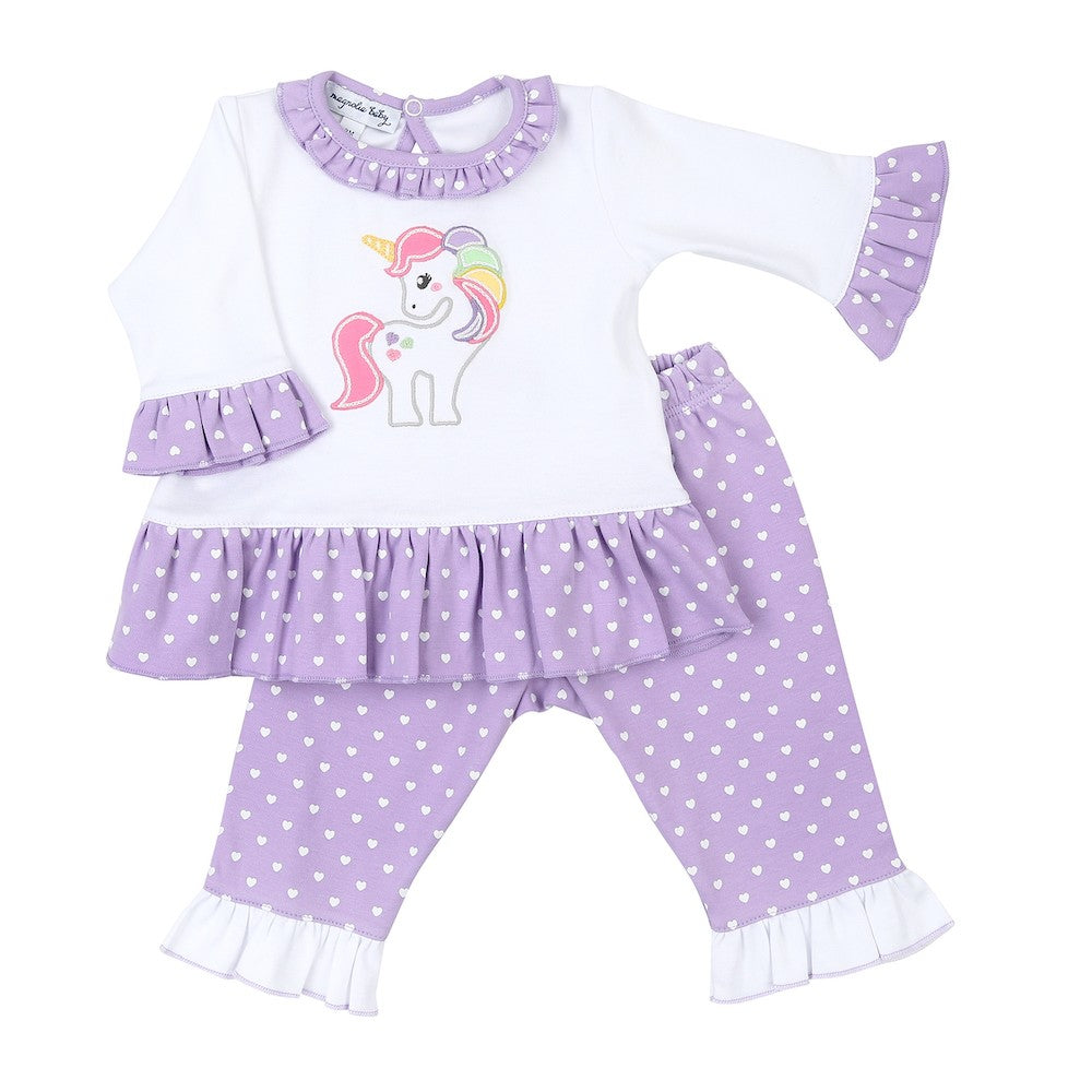 Magnolia Baby Little Girls Lavender Sweet Unicorn Pants Set