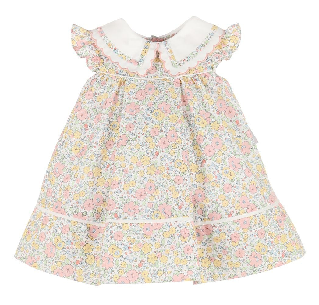 Sophie & Lucas Girls Miller Fancy Collar Dress - Pink & Yellow Floral