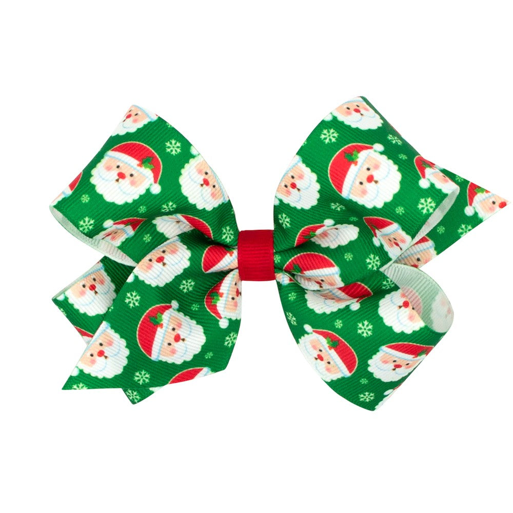 Wee Ones Girls Hair Bow on Clip - Santa Print on Green Bow