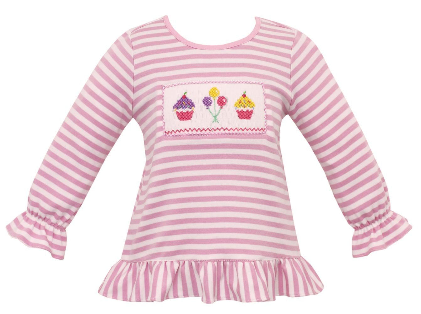Anavini Velani Girls Pink Stripe Knit Birthday Top - Smocked