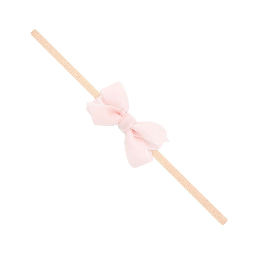 Wee Ones Girls Wee Velvet Bow on Soft Headband - Light Pink by Wee Ones