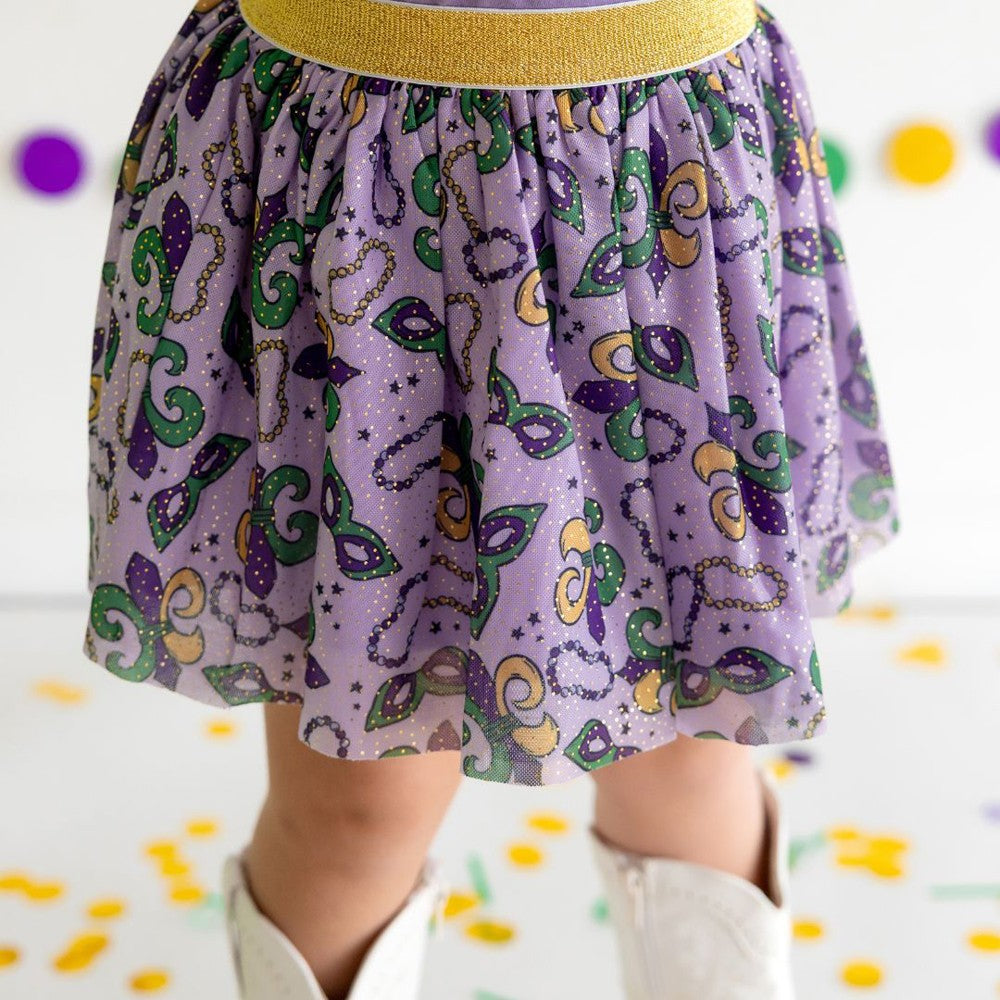 Sweet Wink Girls Lavender Mardi Gras Tutu Skirt - Print