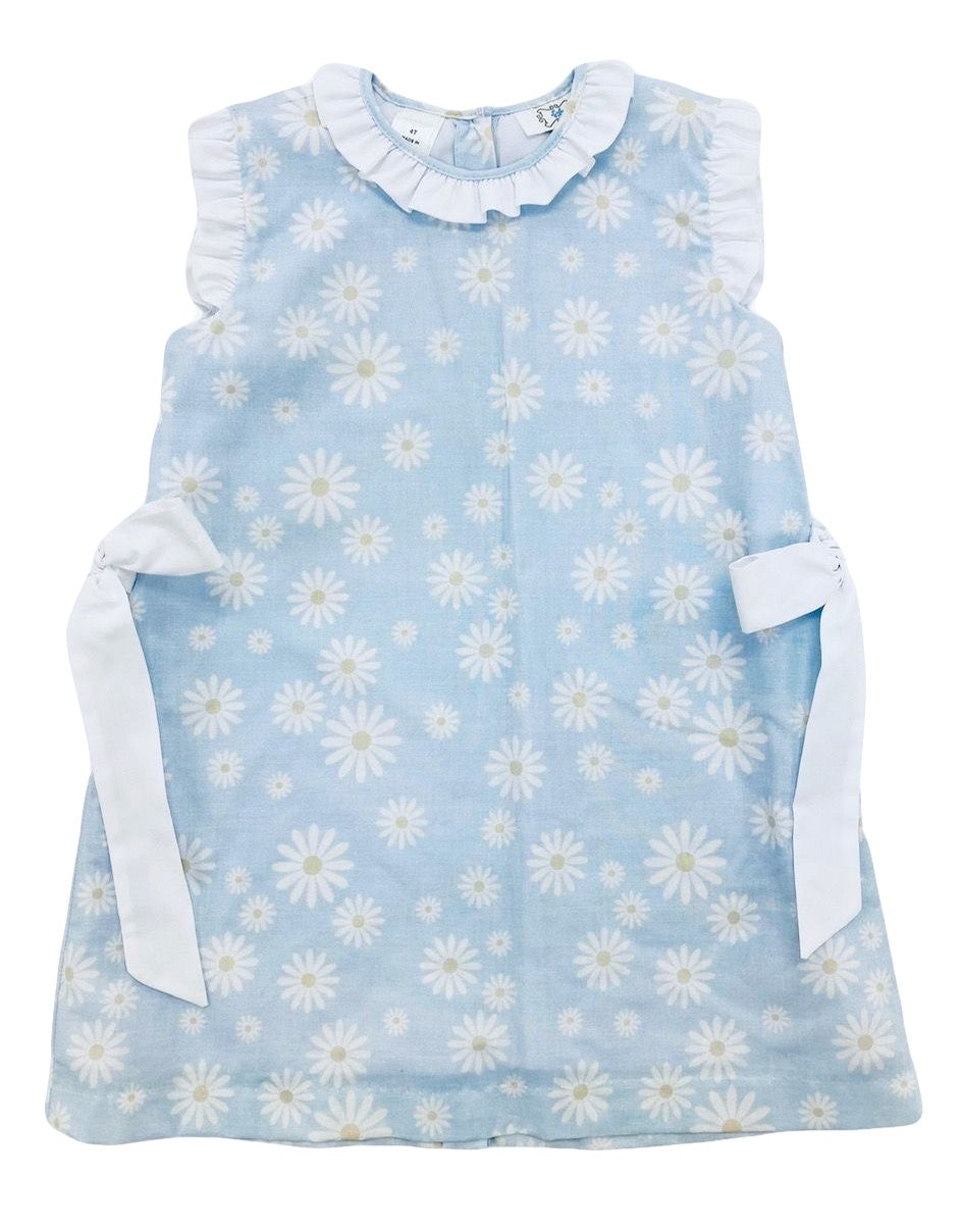 The Best Dressed Child Girls Blue Daisy Sleeveless A-Line Dress - Bows at Sides