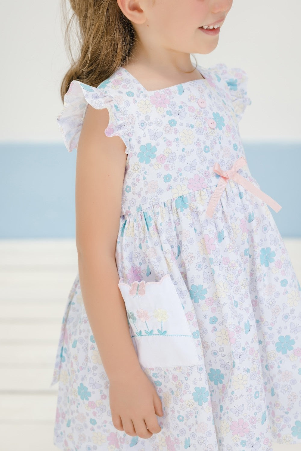 Sal & Pimenta Girls Dress - Pockets - Flutter Sleeves - Butterflies